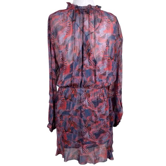 IRO Dress Size 40 (US 8) Abstract Print Red Blue Long Sleeve Ruffle Hem EUC - Picture 6 of 16